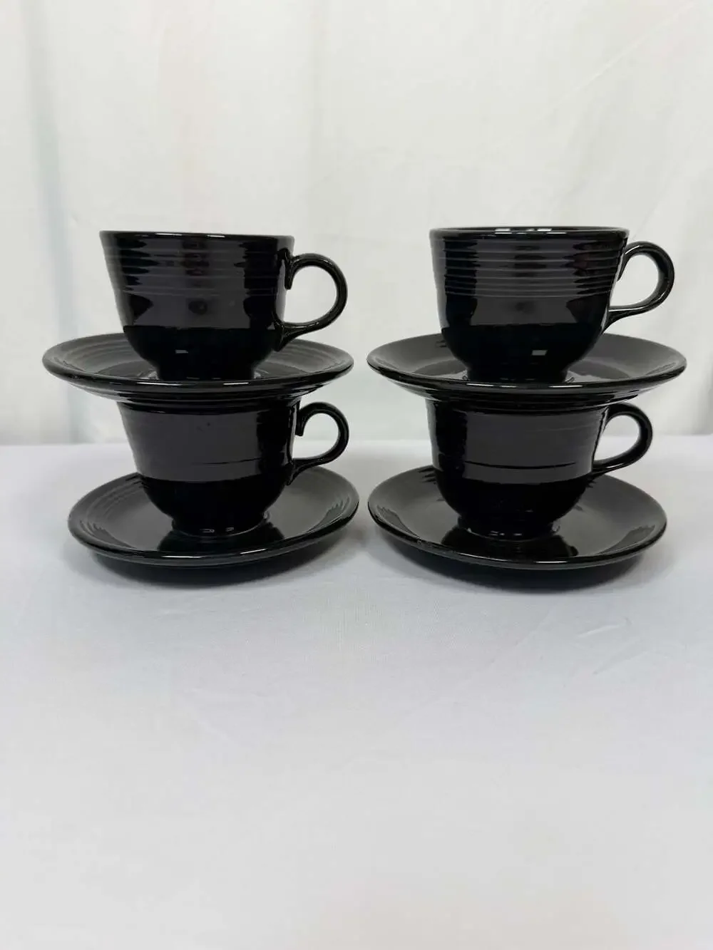 Vintage Fiestaware Black Flat Tea Cup and Saucer Set of 4 Each